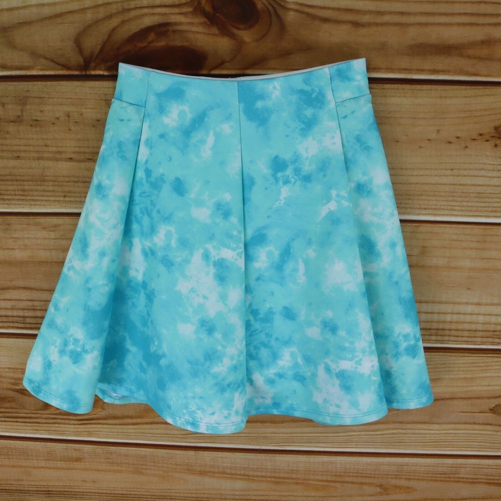 Decree Short Skirt A-Line Pleated Pull-On Women Size XS Blue White Elastic Waist